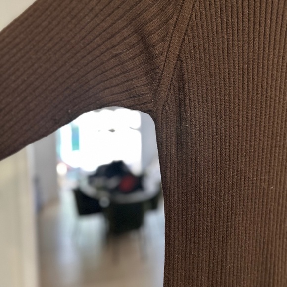 THAKOON Chocolate Brown Long Rib Knit Wool-Blend Dress - Size XL - Picture 4 of 12